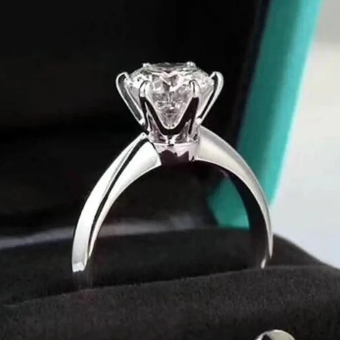 Moissanite Diamond Solitaire Ring Sterling Silver