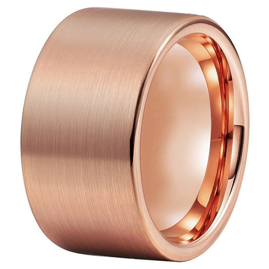 12mm Mens Ring / Thumb Ring Tungsten Rose Gold Colour Flat Brushed Comfort Fit