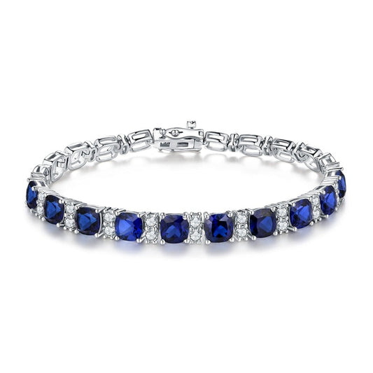 created blue sapphire and moissanite diamond tennis bracelet 6mm Holloway Jewellery