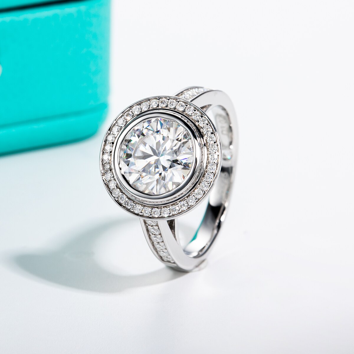 3 Carat Halo Moissanite Diamond Engagement Ring Sterling Silver