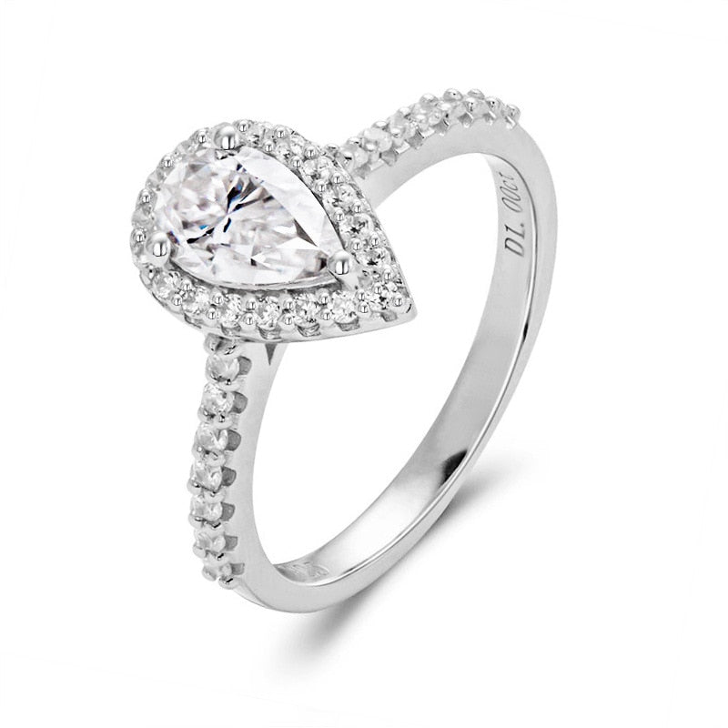 Pear Shape Moissanite Diamond Halo Engagement Ring
