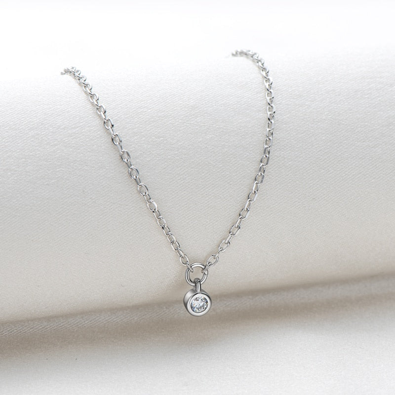 Round Cut 2.5mm or 4mm Hanging Bezel Set Moissanite Diamond Necklace 925 Sterling Silver (2 Colours)