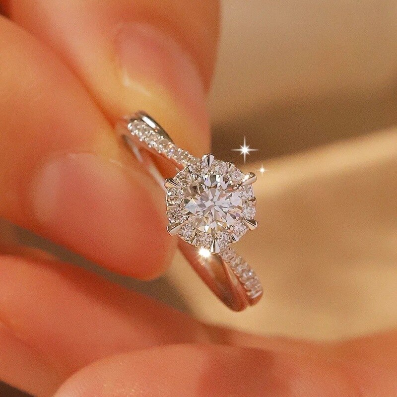 Resizable Moissanite Diamond Engagement Ring 