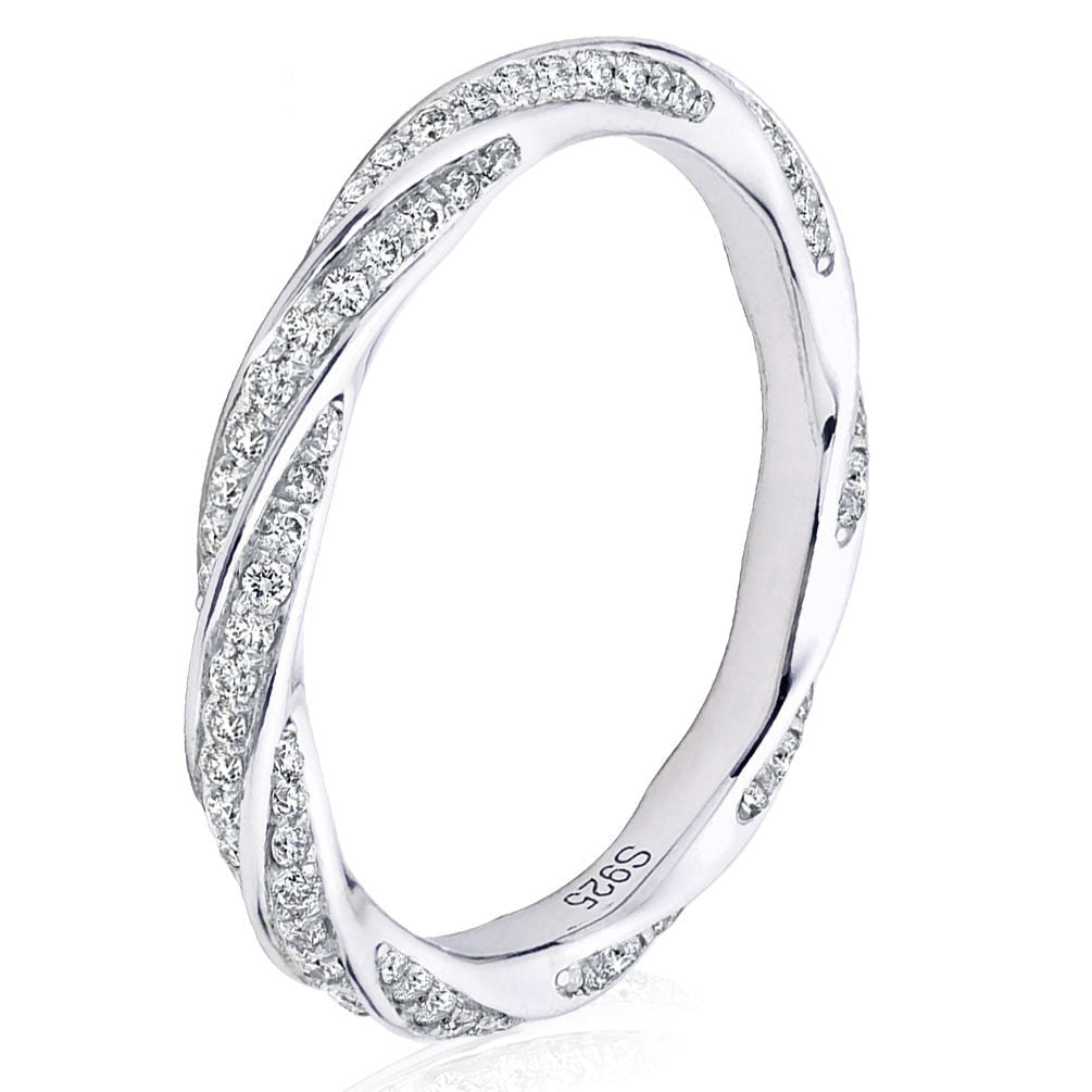 2mm Moissanite Twist Eternity Ring Wedding Ring 14K White Gold Plated Sterling Silver