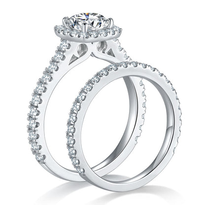 Halo engagement ring 1ct moissanite diamond with matching wedding ring