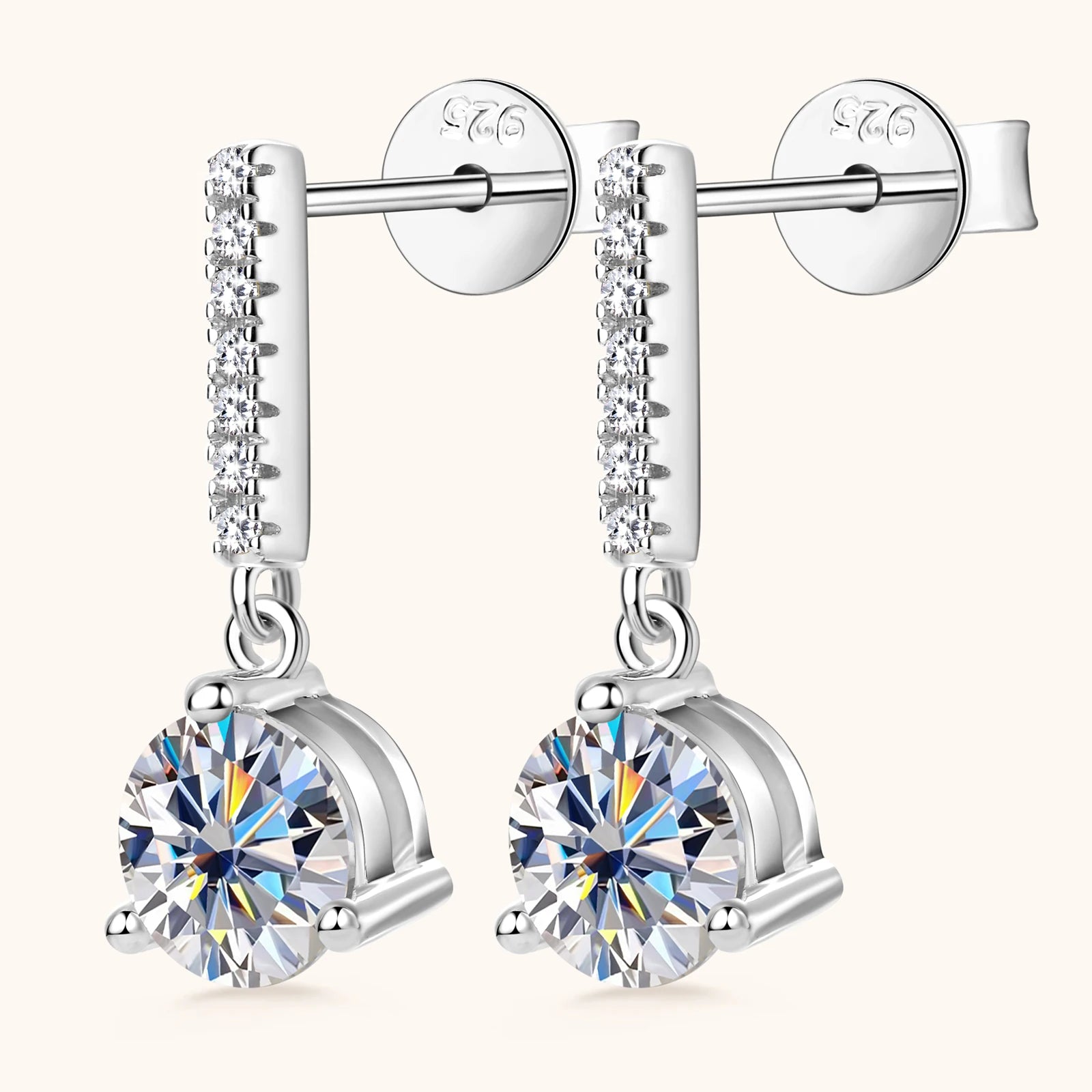 1 Carat Dangle Drop Moissanite Diamond Earrings Sterling Silver Free Shipping US