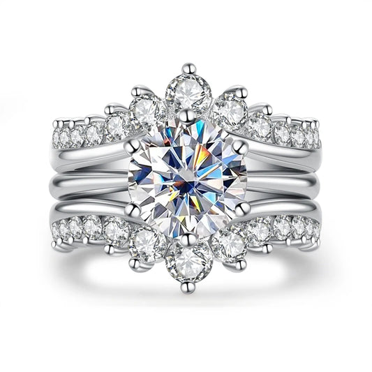 3ct Moissanite Diamond Engagement Ring Wedding Ring Set Sterling Silver