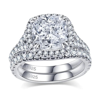 Moissanite Diamond Halo Ring Set Sterling Silver
