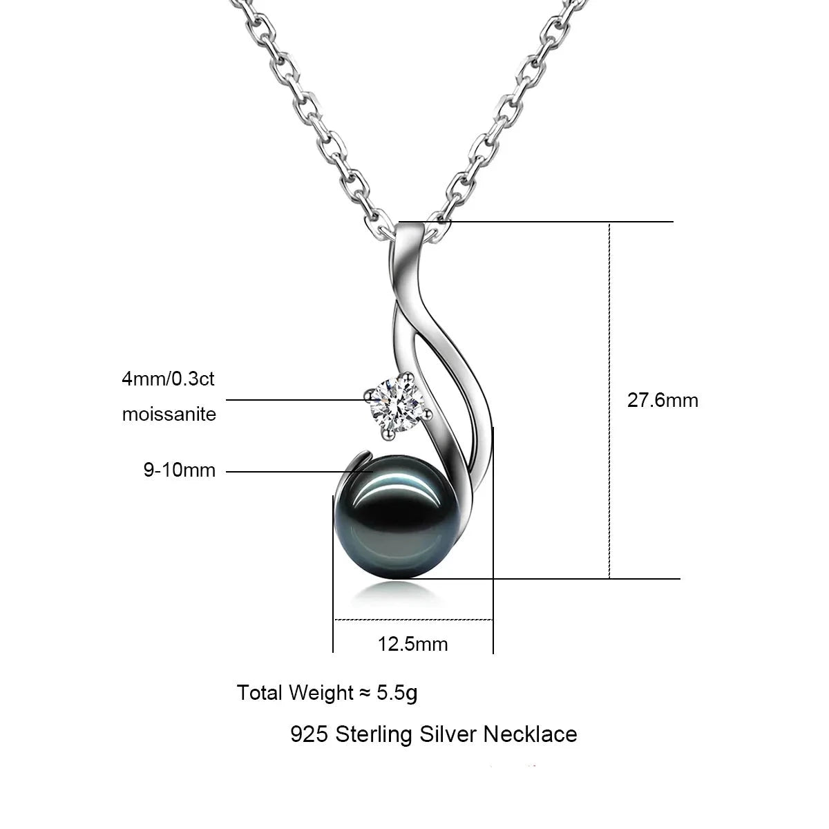 Black Pearl Moissanite Diamond Pendant Necklace