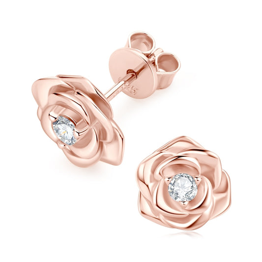 Rose Flower Moissanite Diamond Stud Earrings UK