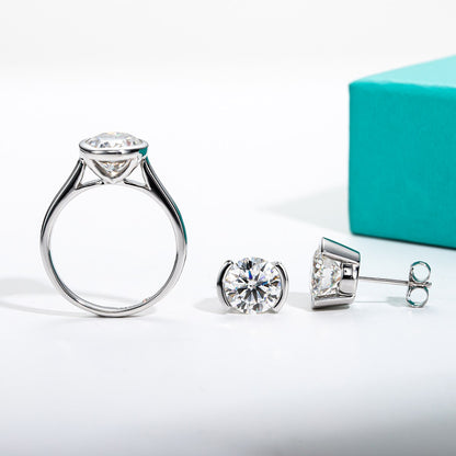 Sterling Silver Moissanite Ring Earrings Set