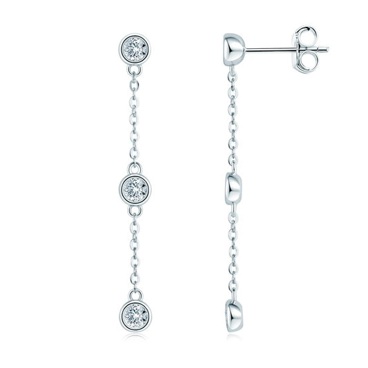 Moissanite Diamond Drop Earrings Bezel Set UK