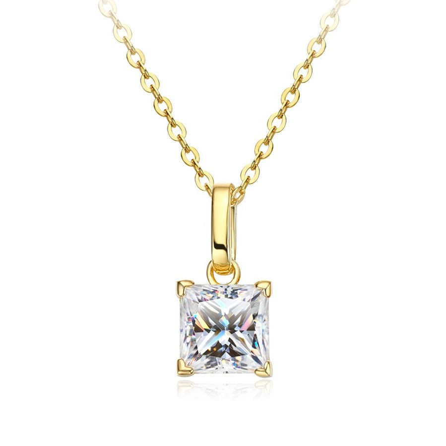 1.2ct Moissanite Diamond Princess Cut Pendant Necklace 925 Sterling Silver Gold Colour