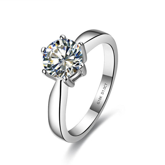 1 Carat Moissanite Diamond 18K White Gold Engagement Ring