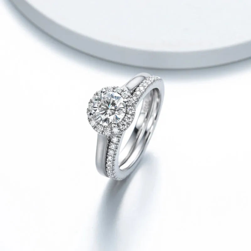 halo moissanite enagement ring half eternity ring UK Moissanite diamonds Holloway Jewellery UK