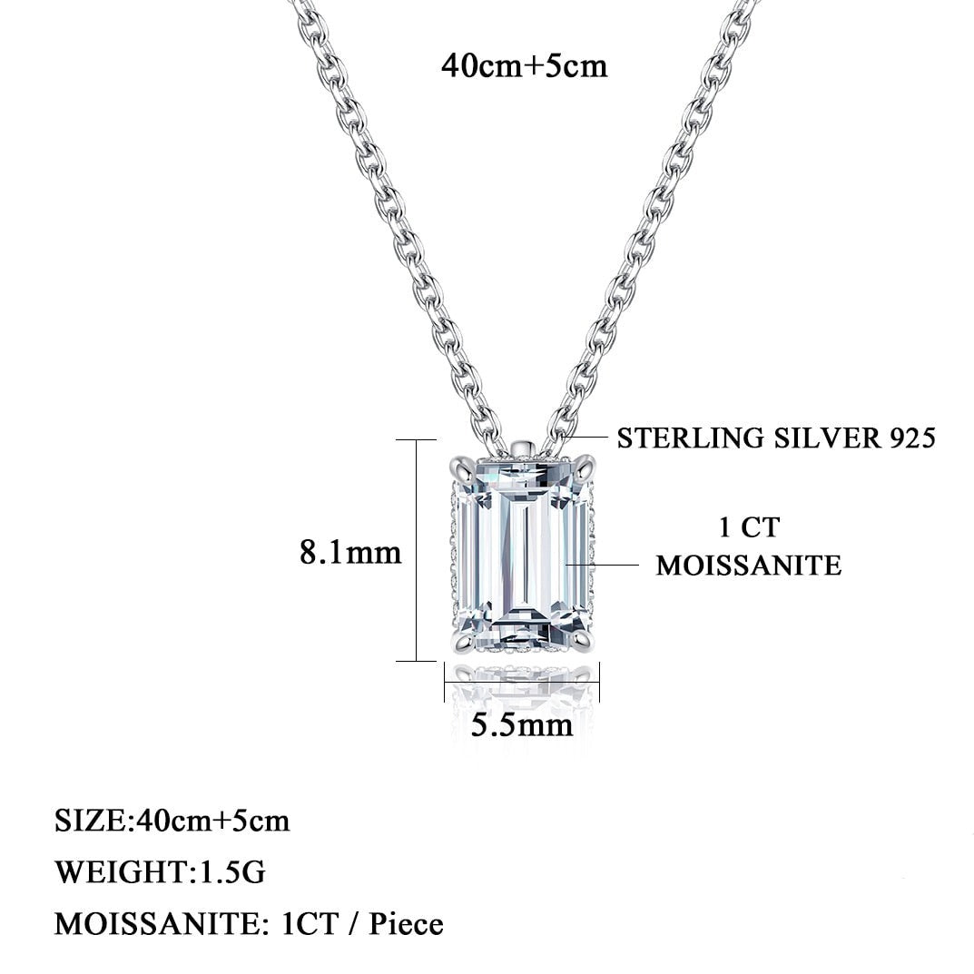 Emerald Cut Moissanite Diamond Pendant Necklace
