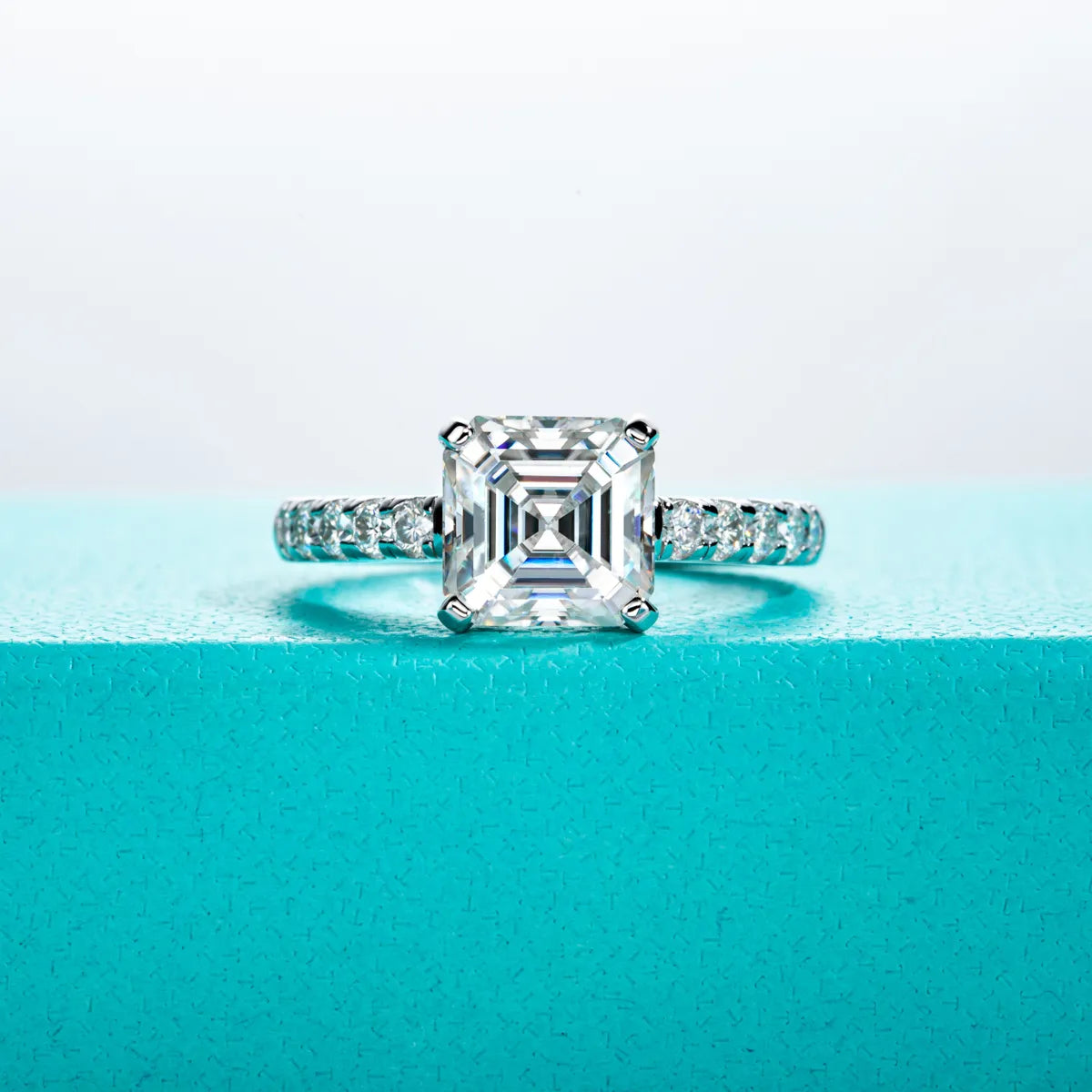 3ct Asscher Cut Moissanite Diamond Engagement Ring Sterling Silver