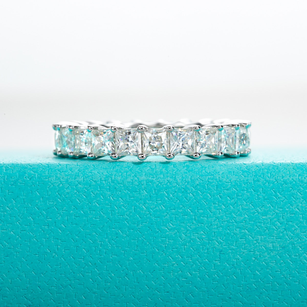 Sterling Silver Princess Cut Moissanite Diamond Ring