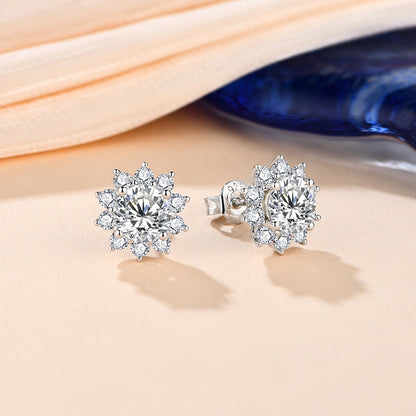 Lotus Flower Moissanite Diamond Stud Earrings 925 Sterling Silver (1/2ct, 1ct, 2ct and 3ct options)