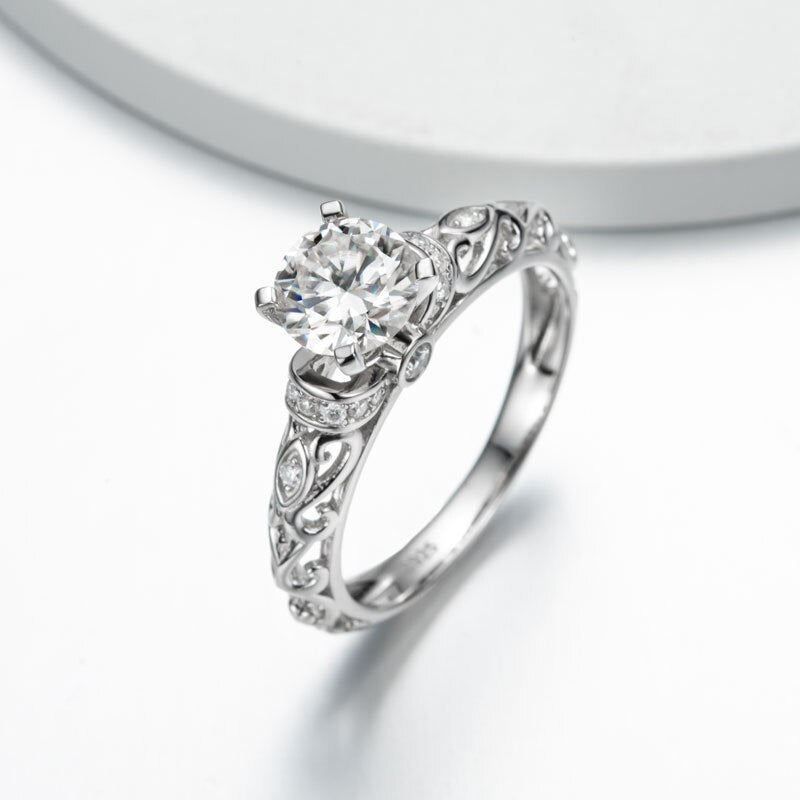 vintage moissanite ring 1ct moissanite diamond with moissanite side stones UK Holloway Jewellery UK