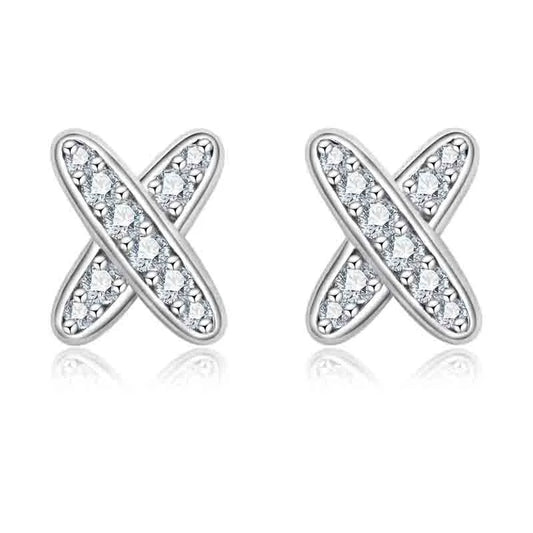 Moissanite Diamond Classic Cross Stud Earrings Sterling Silver
