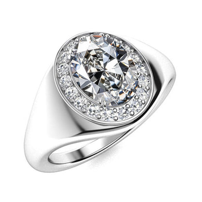 Holloway Jewellery Mens Oval Cut Moissanite Diamond Halo Ring 