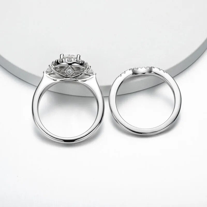 Moissanite Halo Ring Sterling SIlver