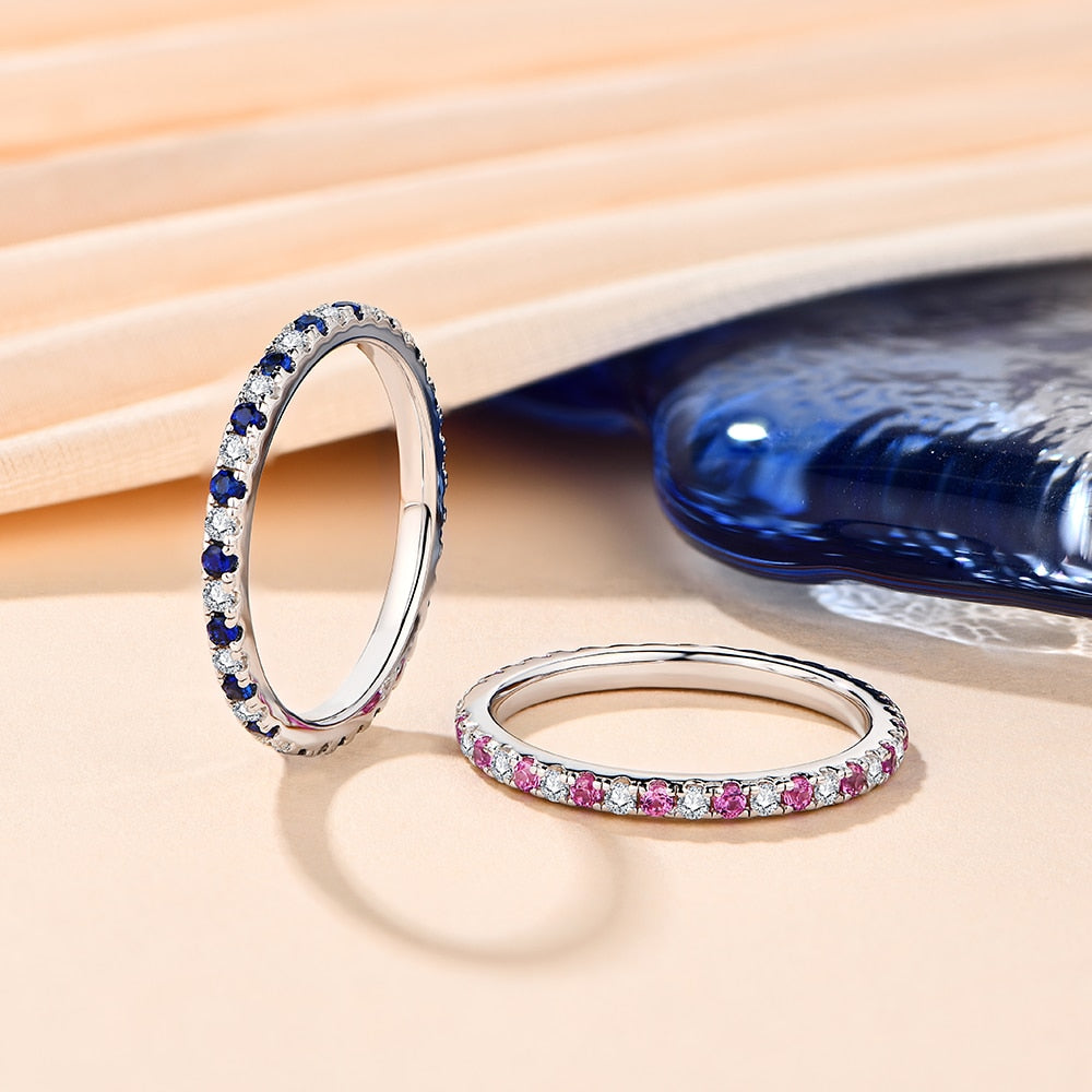 Blue Sapphire Moissanite Diamond Eternity Ring UK