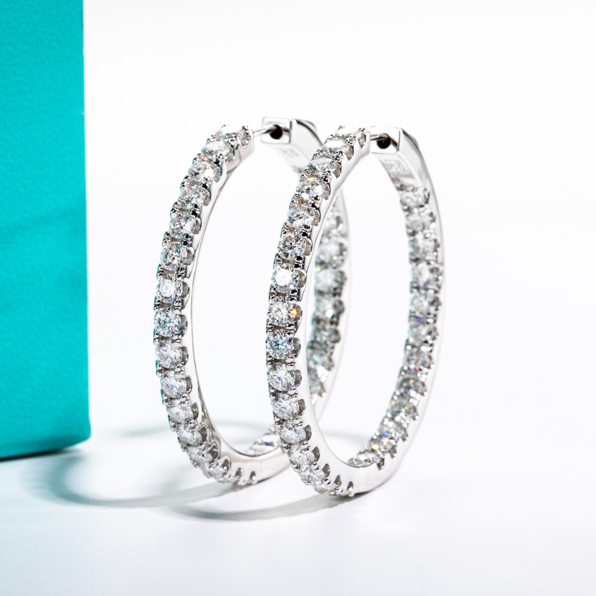 Moissanite Diamond Hoop Huggie Earrings Sterling Silver