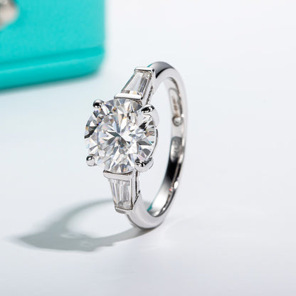 Sterling Silver Moissanite Diamond Engagement Ring