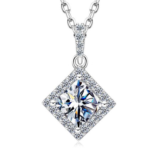 1 Carat Princess Cut Moissanite Diamond Pendant Drop Necklace