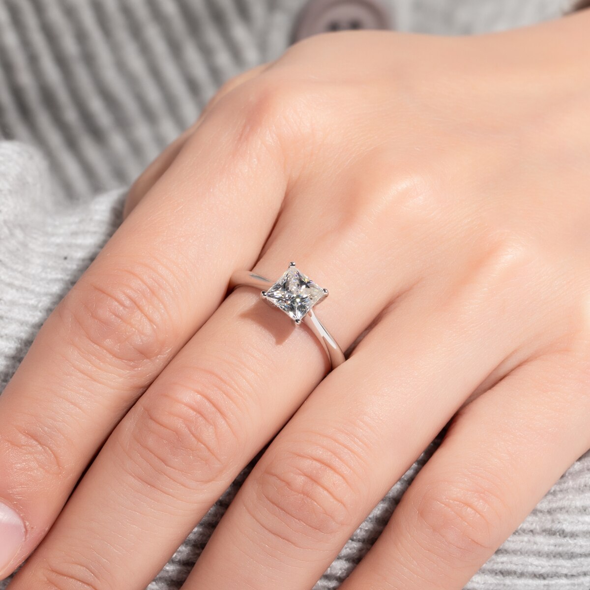 Princess cut engagement clearance rings on finger