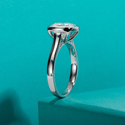 Sterling Silver Bezel Moissanite Diamond Ring UK