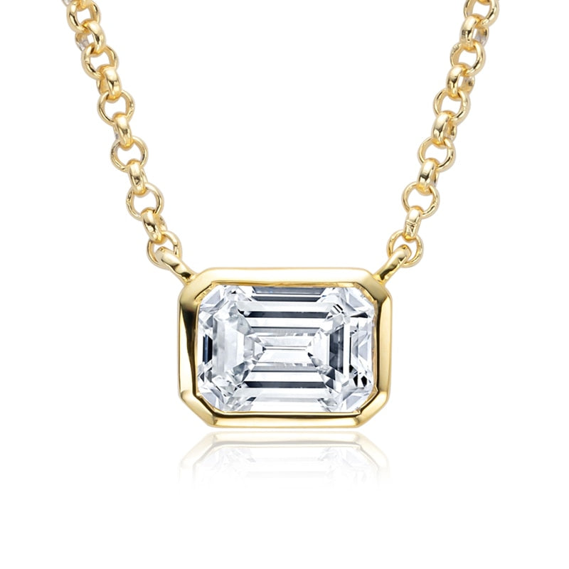 Emerald Cut Moissanite Diamond Necklace Yellow Gold 