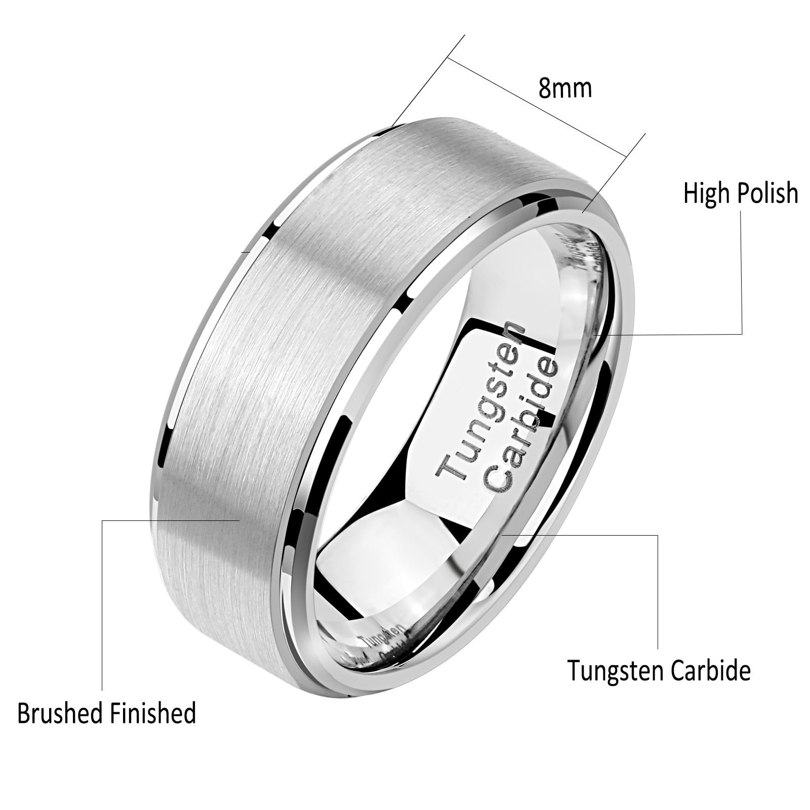 mens tungsten ring matte brushed finish silver colour