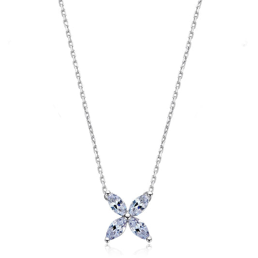 Flower Shaped Moissanite Diamond Sterling Silver Necklace