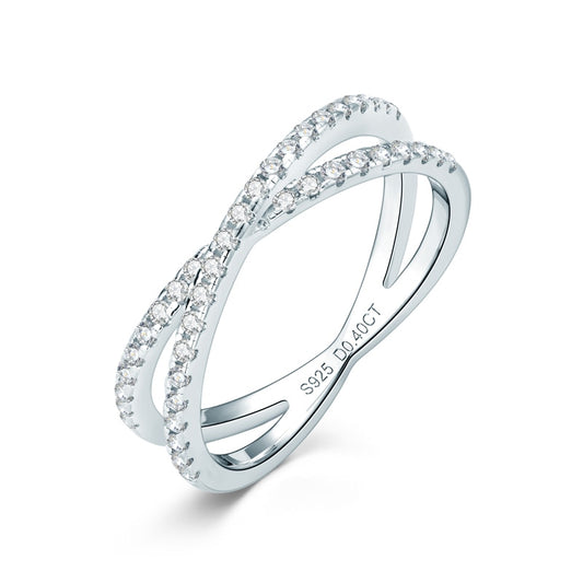 Cross Shape Moissanite Diamond Ring Half Eternity Band Sterling Silver