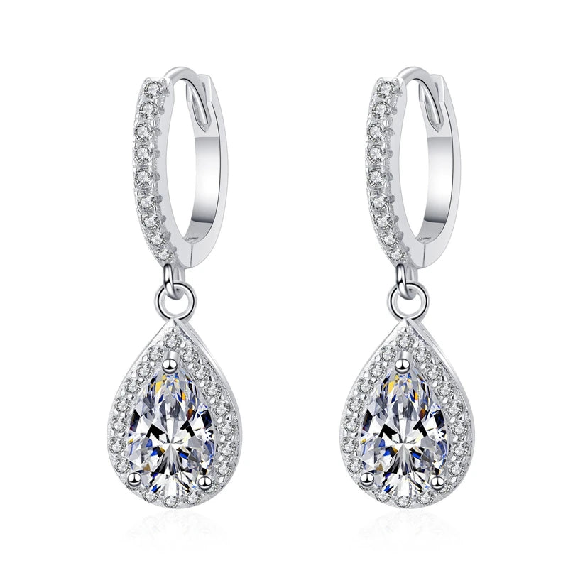 1ct Pear Shape Moissanite Diamond Hook Sterling Silver Earrings