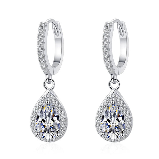 1ct Pear Shape Moissanite Diamond Hook Sterling Silver Earrings