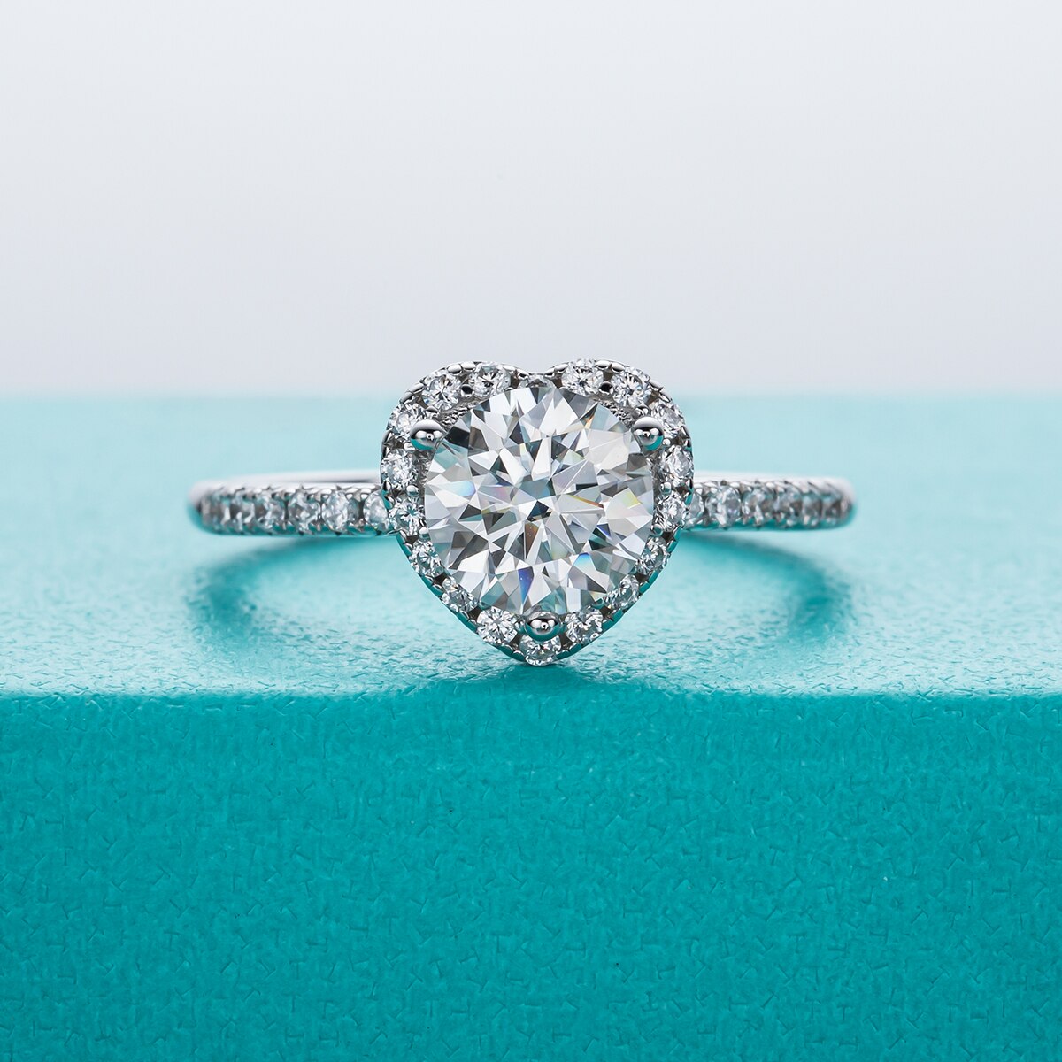 Sterling SIlver Heart Moissanite Diamond Engagement Ring UK
