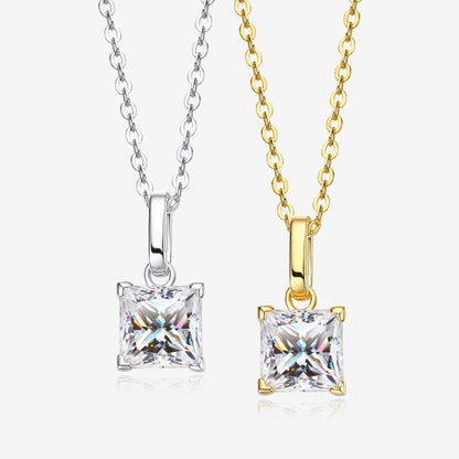 1.2ct Moissanite Diamond Princess Cut Pendant Necklace 925 Sterling Silver (2 Colours Available) UK