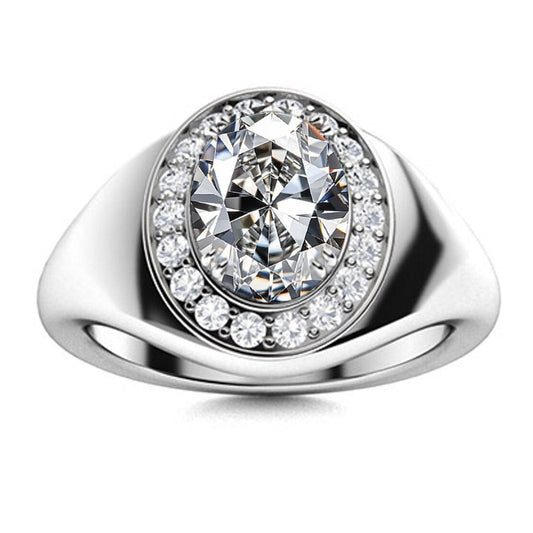 3 Carat Oval Cut Moissanite Diamond Mens Halo Ring Sterling Silver