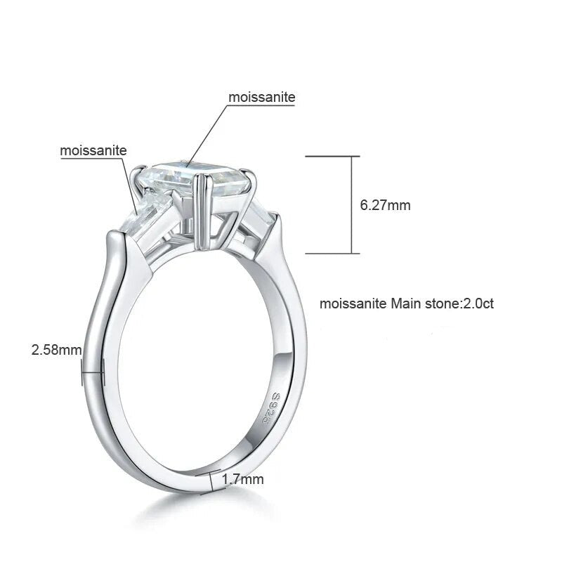 Emerald Cut Moissanite Diamond Three Stone Ring