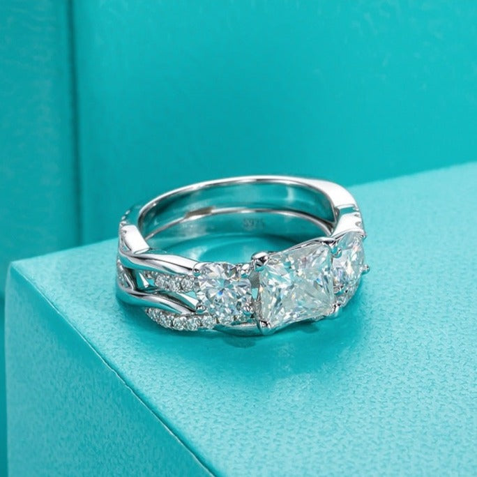 Princess Cut Moissanite Diamond Engagement Ring Set Free Shipping Australia