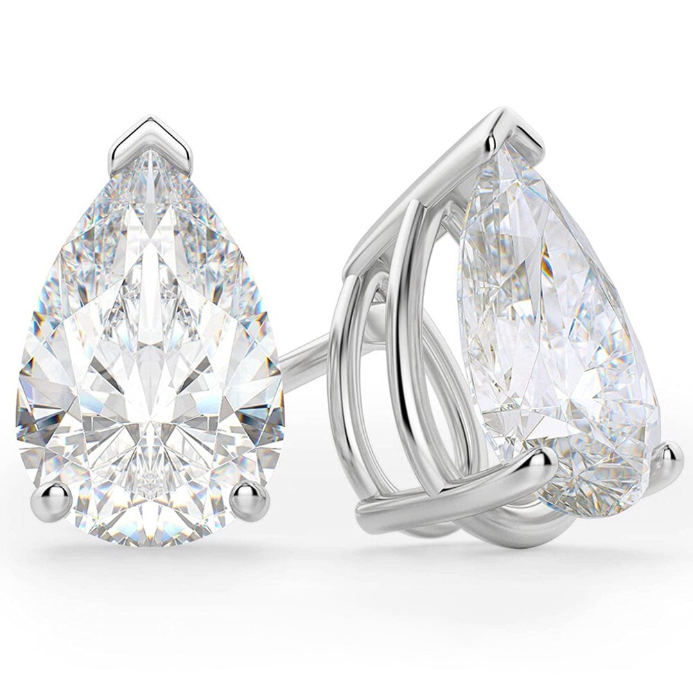 Pear Shape Moissanite Diamond Stud Earrings Sterling Silver