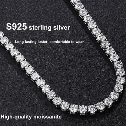 Mens Moissanite Diamond Sterling Silver Tennis Necklace 