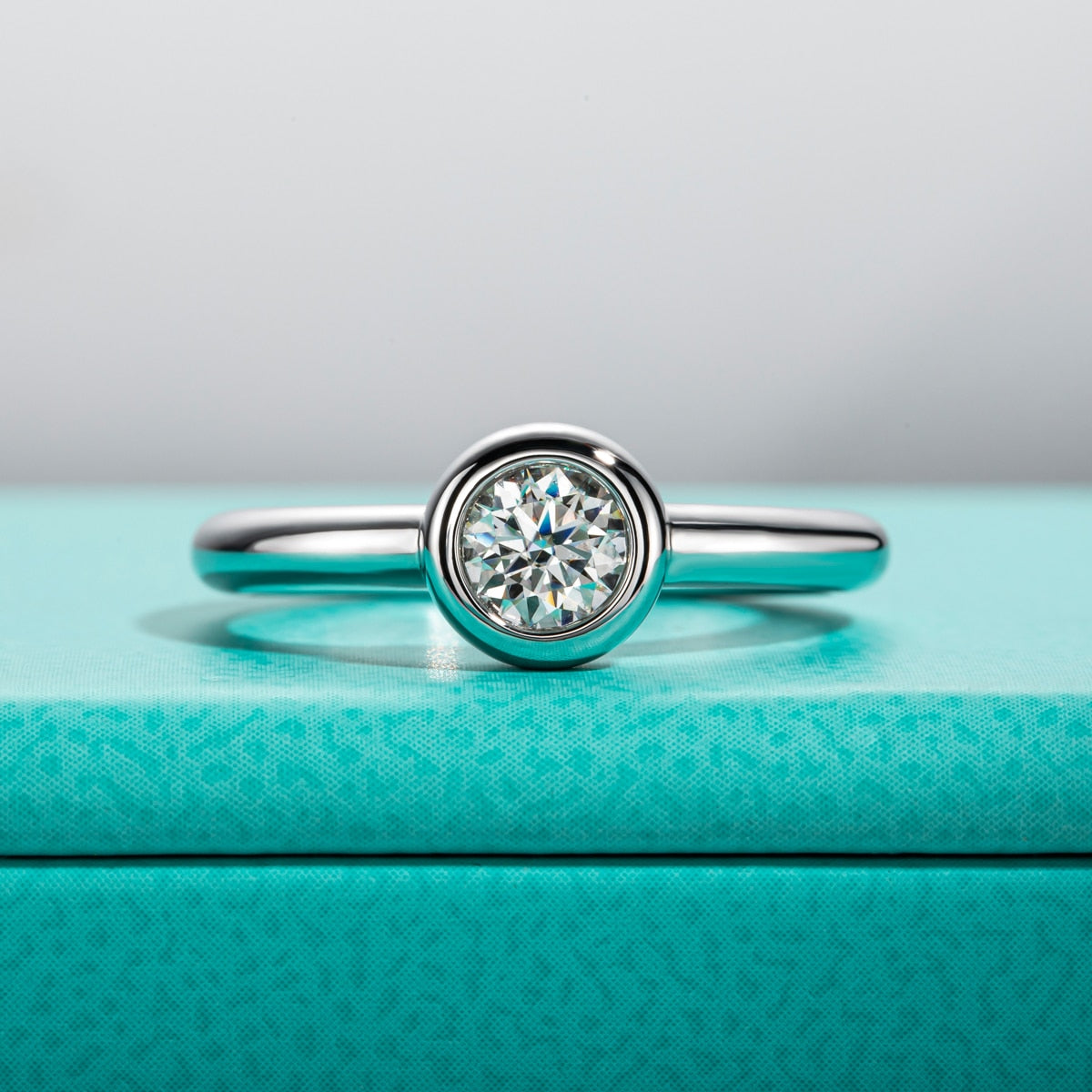 Bezel Moissanite Diamond Engagement Ring