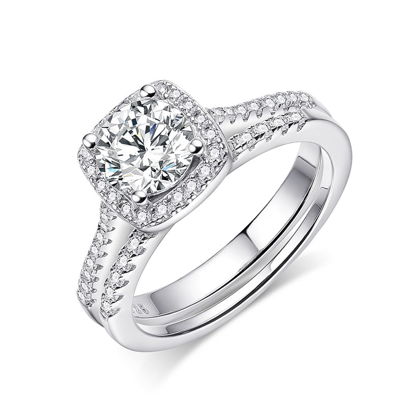Moissanite Diamond Engagement Wedding Ring Set Sterling Silver