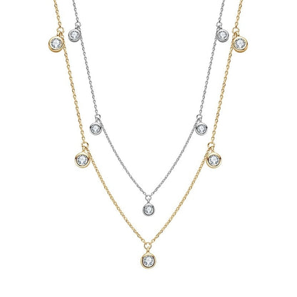 Round Cut 2.5mm or 4mm Hanging Bezel Set Moissanite Diamond Necklace 925 Sterling Silver (2 Colours)