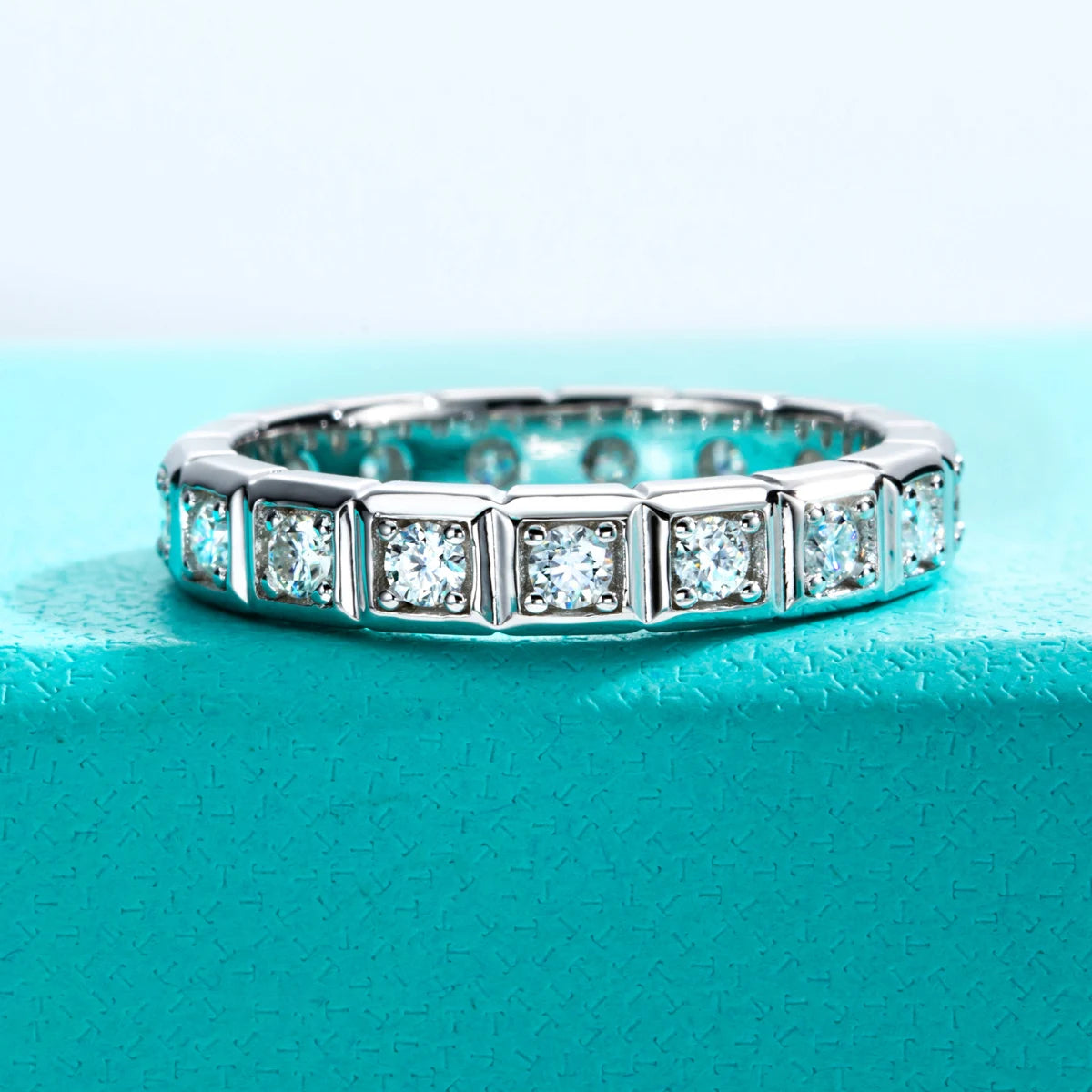 Moissanite Diamond Eternity Ring Sterling Silver